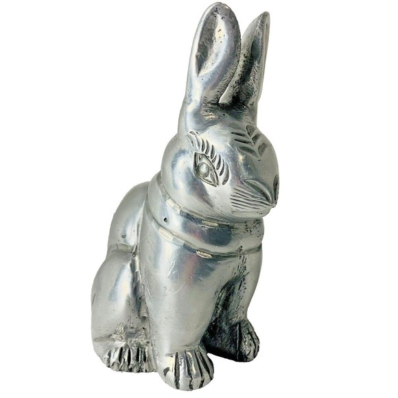 Vintage Pewter Bunny Rabbit Figurine Easter Silver Tone Heavy 4" tall - Picture 13 of 16